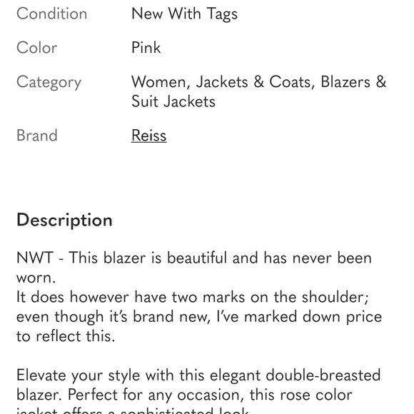 Reiss Elegant Pink Double-Breasted Women's Blazer - Picture 12 of 12